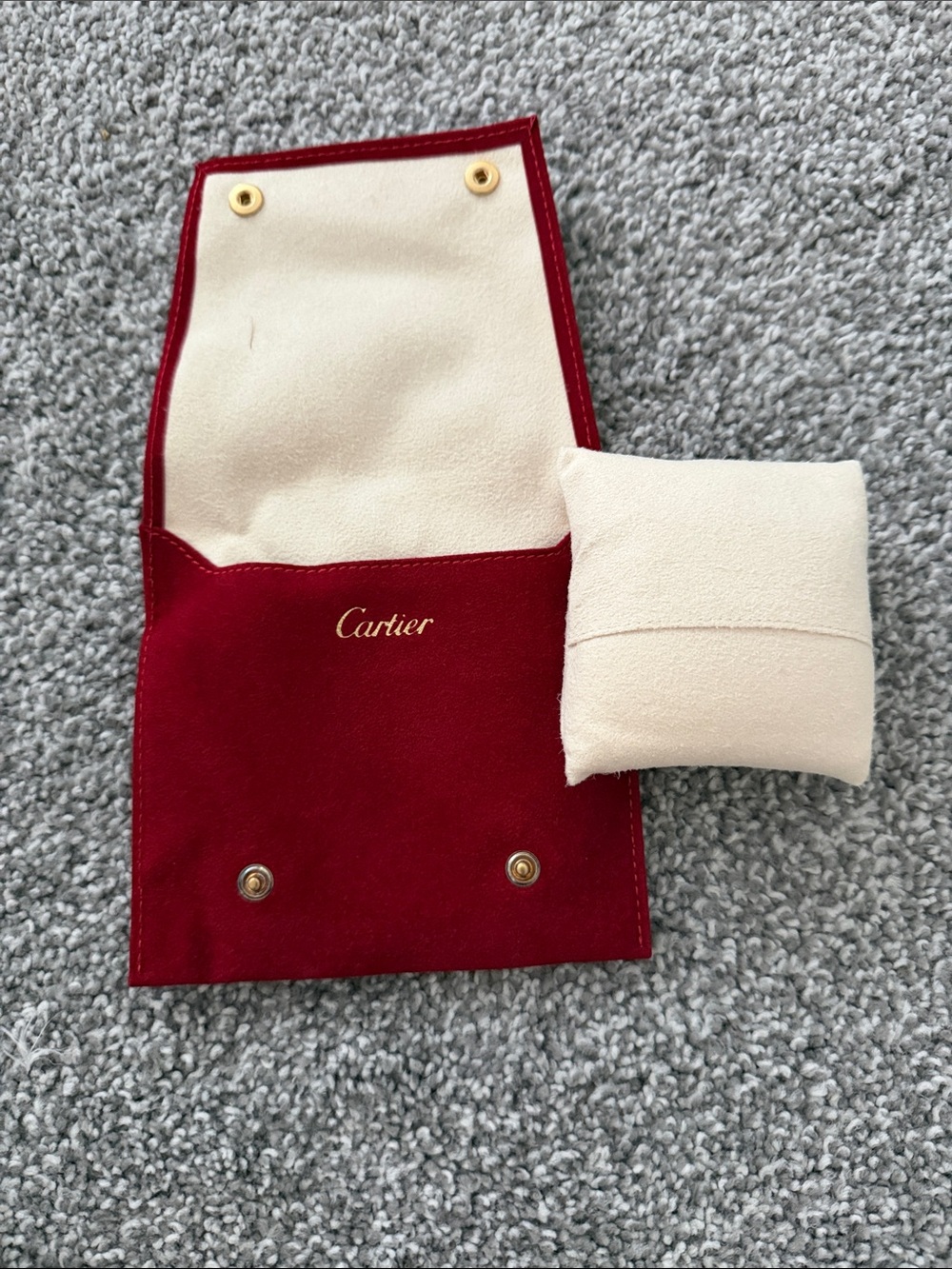 Cartier Red Velvet Watch Pouch with Cream Pillow